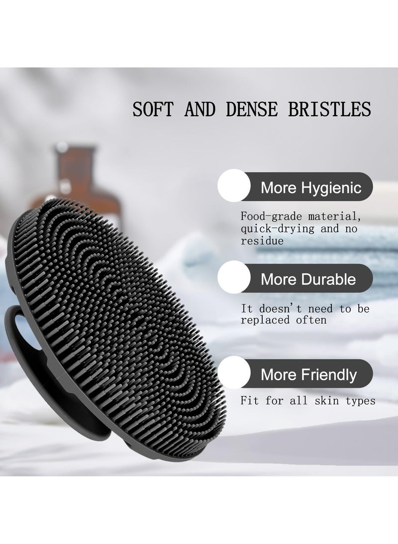 food grade soft silicone body scrubber shower brush handheld cleansing skin brush gentle exfoliating and lather well 1pcs black - Image 3